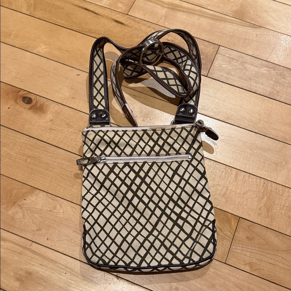 Pink & brown Crossbody Bag by Maine designer, Angela Adams